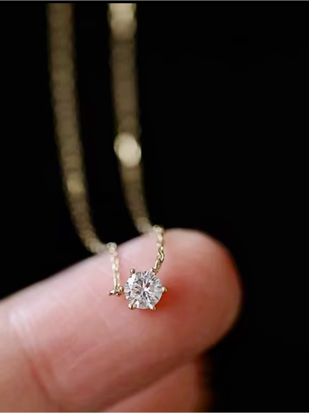 Delicate 14 K gold over Sterling Solitaire Pendant Necklace in Gold